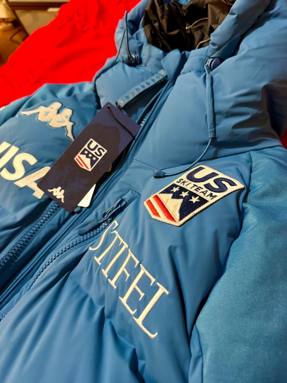 Kappa Team Ski Puffer Jacket in Light Blue with Sponsor Logos - Picture 4 of 6